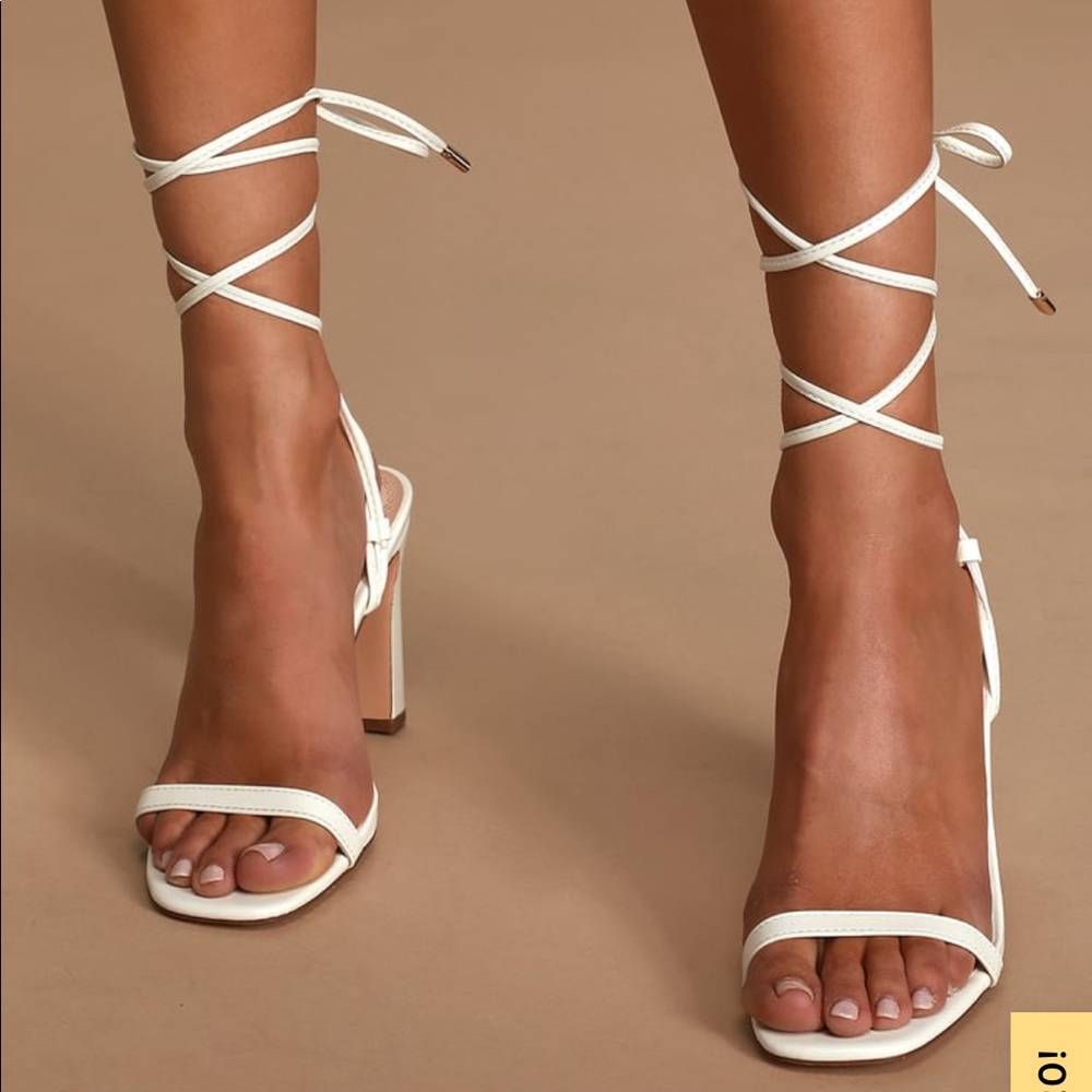 Xylia White Lace-Up Heels